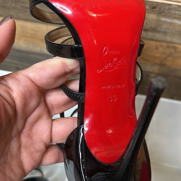 Christian Louboutin Mariniere Red Sole Patent Leather Cage 100mm Heels - Picture 9 of 14